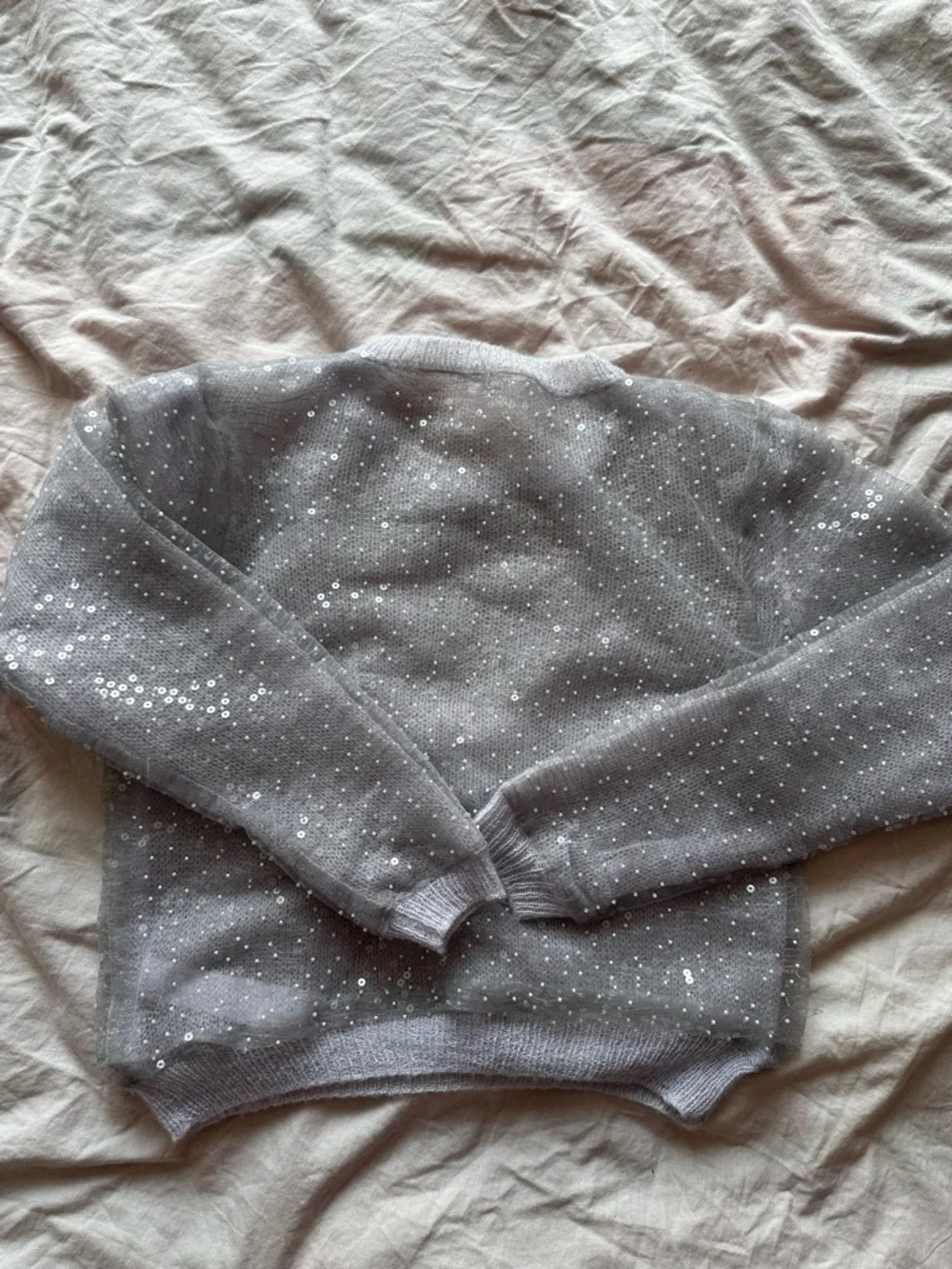 ZARA Sheer Sequin Tulle Sweater Grey Embellished Knit Top XS - Picture 11 of 13